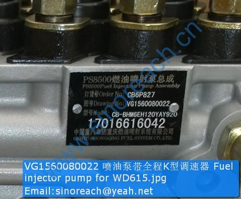 VG1560080022 喷油泵带全程K型调速器 Fuel injector pump for WD615